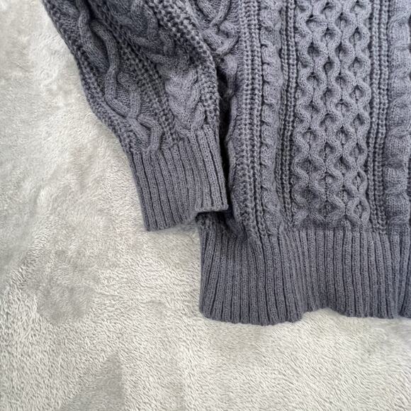 Mens Cable Knit Sweater Gray SZ L Ribbed Waffle - Picture 3 of 13